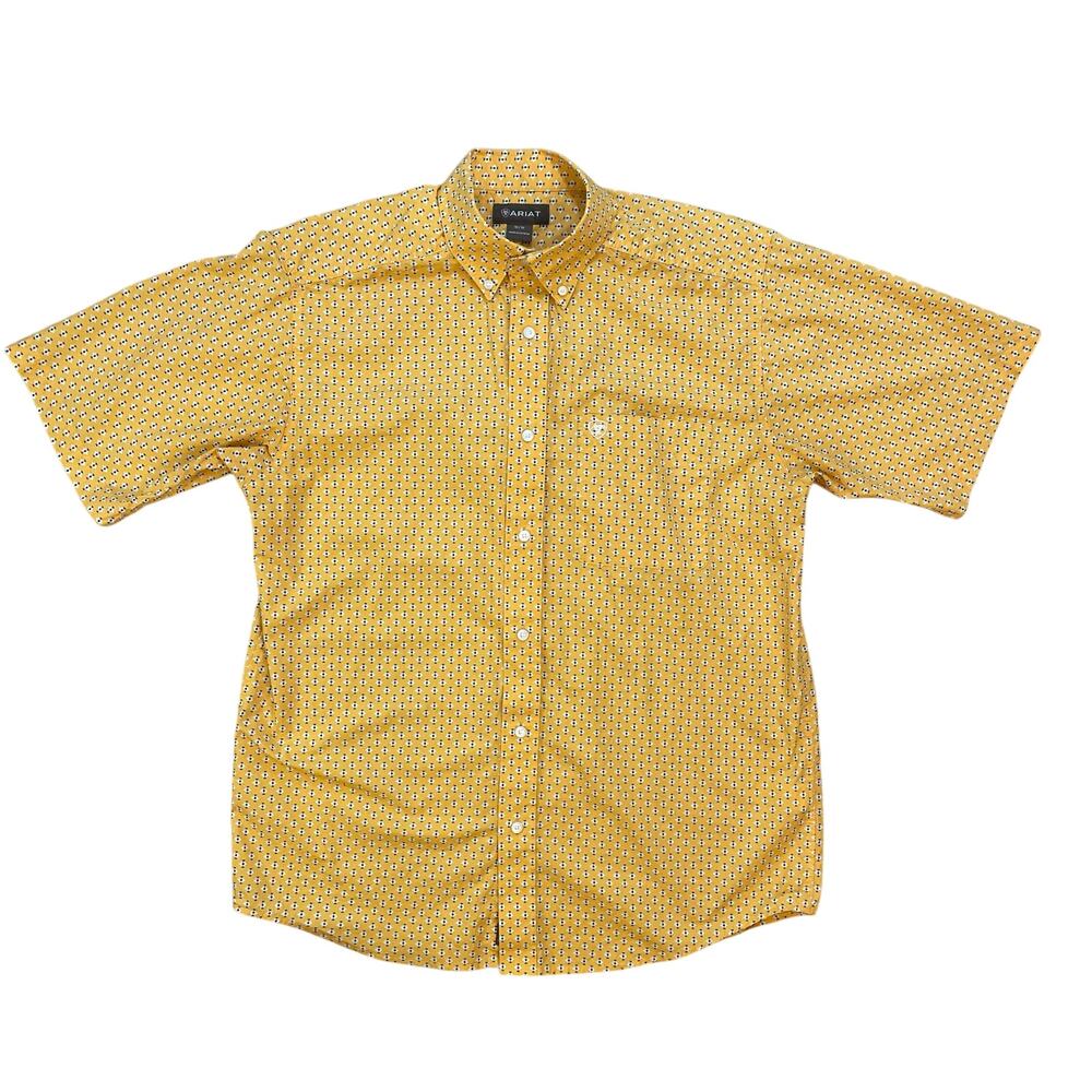 Ariat Men’s Western Button Shirt Medium Yellow Geometric Print Cotton Casual